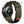 Olive green nylon Apple Watch band with black hardware and orange accent, shown on smartwatch back